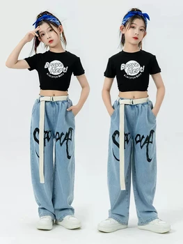 Summer Girls Jazz Costume Black Crop Tops Casual Jeans Kids Hip Hop Dance Clothes Modern Dance Performance Suit Fashion BL10779 0