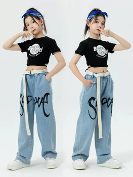 Summer Girls Jazz Costume Black Crop Tops Casual Jeans Kids Hip Hop Dance Clothes Modern Dance Performance Suit Fashion BL10779 1