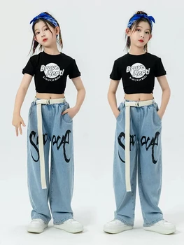Summer Girls Jazz Costume Black Crop Tops Casual Jeans Kids Hip Hop Dance Clothes Modern Dance Performance Suit Fashion BL10779 3