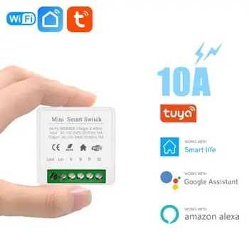 Tuya 16A Mini Wifi Smart Switch Light поддържа 2-посочен модул за автоматизация на контрола на времето APP за Alexa Home