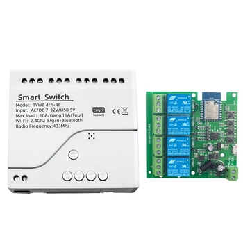 Tuya Smart Switch 4CH Tuya Wifi Switch DIY таймер AC / DC 7-32V 4CH RF Smartlife модул за домашна автоматизация за Alexa Google Home