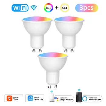 Tuya Wifi Smart GU10 крушка прожектор RGB + CCT 100-240V 4W димиране LED крушка гласов контрол чрез Alexa Google Home Алис 0