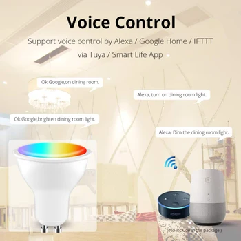 Tuya Wifi Smart GU10 крушка прожектор RGB + CCT 100-240V 4W димиране LED крушка гласов контрол чрез Alexa Google Home Алис 1