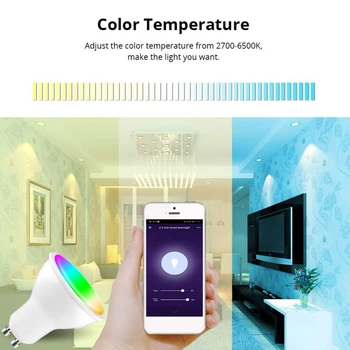 Tuya Wifi Smart GU10 крушка прожектор RGB + CCT 100-240V 4W димиране LED крушка гласов контрол чрез Alexa Google Home Алис 3