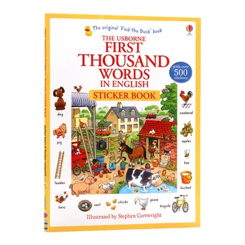 Usborne First 1000 Words in English Sticker Book, Детски книги на възраст 3 4 5 6, английски книжки с картинки, 9781409570400