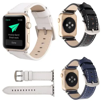 Watchband за Apple Watch Series 3 2 1 Litchi естествена кожа Band гривна 42mm 38mm маншет за iWatch подмяна каишка