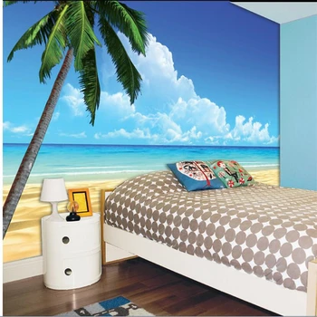 wellyu обои тапети за стени 3 d Персонализиран тапет Синьо небе бели облаци морски плаж кокосови дървета прост изглед към морето фон