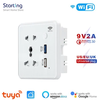 Wifi Tuya Smart USB Socket Universal US EU UK Plug Smart Life APP Control Quick Fast Charger Timing Работа с Alexa Google Home