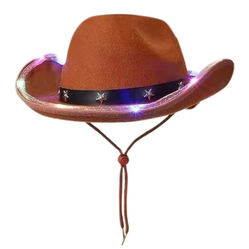 Y166 Елегантна каубойска шапка с осветена периферия Карнавали Коледа снимка Pet Hat