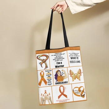 Yikeluo Множествена склероза ADHD осведоменост Екологичен платно мъкна оранжева панделка Дамска пазарска чанта за многократна употреба Ежедневна чанта