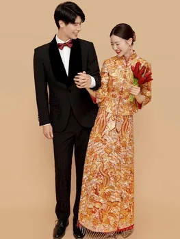 Yourqipao Dragon and Phoenix Китайска сватбена рокля 2023 Нови булчински рокли Xiuhe Древни Custumes топка рокля сватбени рокли комплекти