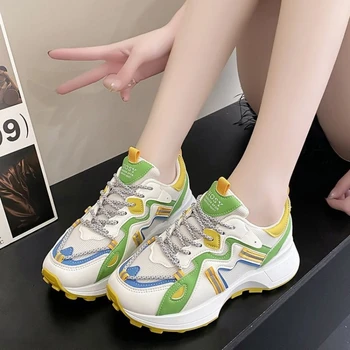 zapatillas 2023 Есен Дишаща дебела подметка обувки Ежедневни обувки за жени Мрежести маратонки Ретро смесен цвят дамски обувки кроссовки