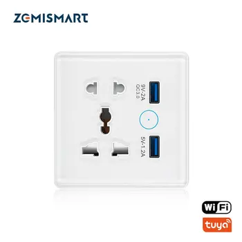 Zemismart Tuya WiFi Universal Socket Smart Plug с 2 USB порта Smart Life App Дистанционно управление Alexa Google Home 100-240V