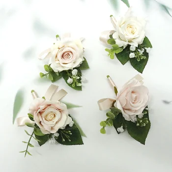 Бутониера и китката корсаж сватбени консумативи банкет гости симулирани цветя младоженец булка роза Multi цвят серия 385 2