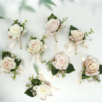 Бутониера и китката корсаж сватбени консумативи банкет гости симулирани цветя младоженец булка роза Multi цвят серия 385 3