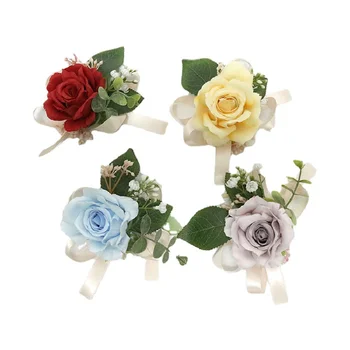 Бутониера и китката корсаж сватбени консумативи банкет гости симулирани цветя младоженец булка роза Multi цвят серия 385 4