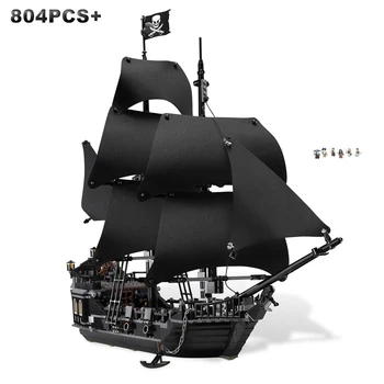 В наличност Черната перла Queen Anne's Revenge Ship Boat Kit Building Block Brick Moc Pirates Caribbean Friend Gift Fit 4184 4195
