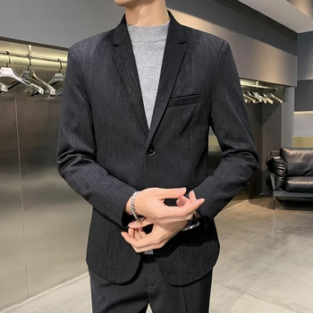 Високо качество 2024 нова мода с красива корейска версия тънък костюм мъжко палто случайни малък костюм блейзър Masculino полиестер 3