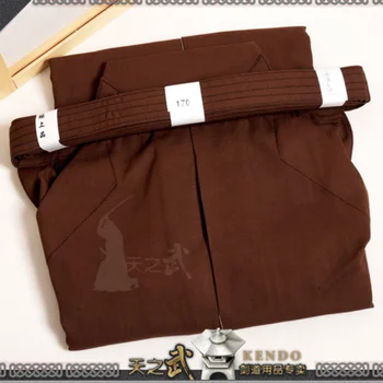 Висококачествено кафяво платно Хакама японски традиционен кимоно мъжки панталони Кендо Иайдо Тайдо Айкидо Джодо Рю-те Кюдо панталони
