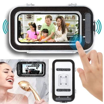 Водоустойчив душ телефон титуляр стена монтирани анти мъгла HD висока чувствителност сензорен екран телефон случай за баня вана кухня