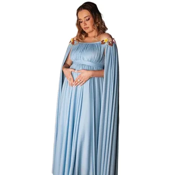 Дамски елегантен майчинство рокля за фотосесия поток разстояние рамо Ruched висока талия дълга шаферка рокля фотография рокля парти