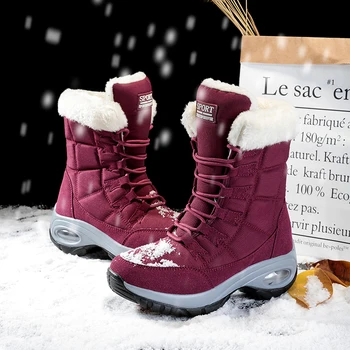 Дамски зимни спортове на открито топли снежни ботуши с увеличени антихлъзгащи комфортни памучни обувки Универсални дамски ботуши Zapatos Mujer