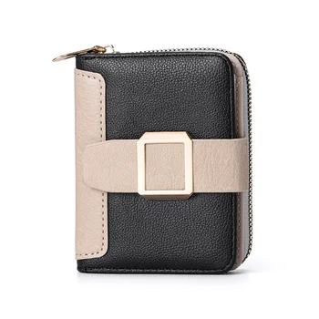 Дамски къс портфейл карта чанта контраст цвят PU кожа дама чанта за открито пътуване пазаруване