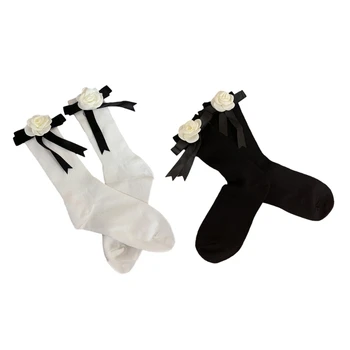 Дамски сладки цветни чорапи Лолитас чорапи до глезена панделка лъкове ботуши чорапи