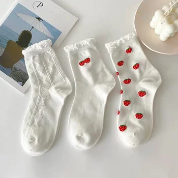 Дамски чорапи памук карикатура сърце цвете щампи чорапи сладко животно смешно глезена чорапи дами невидимчорапи бял Лолита за момичета