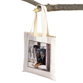 Двустранен смел ротвайлер дама купувач чанта платно голяма употреба за многократна употреба сладко куче домашен любимец животно случайни жени пазарски чанти чанта чанта