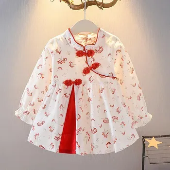 Детска рокля с дълъг ръкав Пролет и есен Ново бебе момиче принцеса рокля 0-2-3-4 годишно момиче ханфу рокля