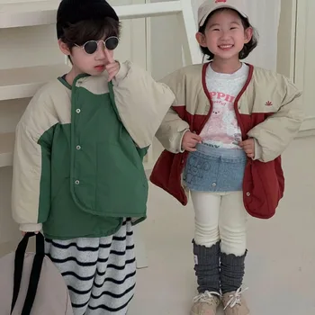 Детско зимно облекло Детско палто Корейски стил 2023 Ново палто за момчета и момичета Ватирани памучни дрехи Двете страни носят палто