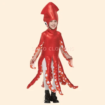 Деца Деца Хелоуин Детски сладки сладки сладък сладък костюм на калмари Нови морски същества Едно парче училище парти смешно рокля