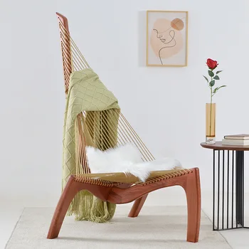 Дизайнерски модел Creative Art Homestay Хотел Свободно време Стол Вила двор Стол за пиано с регулируема облегалка Nordic Solid Wood Ветроходен стол