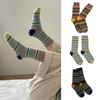 Дишащ материал чорапи меки памучни глезена чорапи уютен стилен жените средата на прасеца чорапи топло еластични против хлъзгане пот за есента
