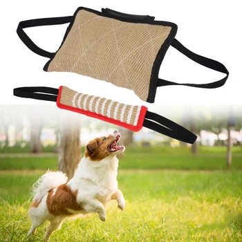 Дъвчене на домашни любимци играчка куче обучение възглавница ухапване влекач трайни куче обучение куче ухапване пръчка с 2 въже дръжки коноп кърпа