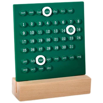  Дървен календар на бюрото Вечен календар Ретро Начало Уникални подаръци, Показване на дата на месеца, Декорации за бюро за офис