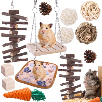 Дървени играчки за хамстер Морско свинче дъвче дървени играчки за хамстер за дъвчене 12Pcs / 13Pcs Морско свинче играчки и аксесоари за клетка