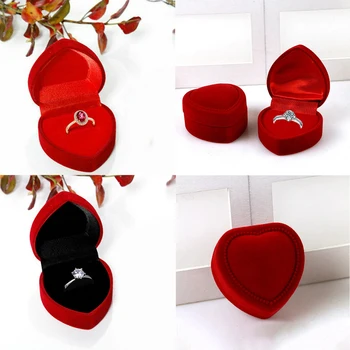 Единична пръстен кутия злато бижута кутия голям червен висок клас сърце флокиран пръстен кутия бижута дисплей кутия сватбен пръстен