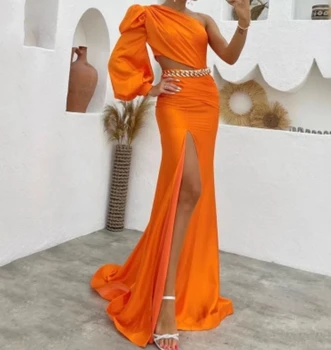 Елегантна оранжева рокля с еднораменна сатенена цепка Русалка Етаж vestidos de fiesta Абитуриентска рокля за жени فساتين للحفلات الراقصة