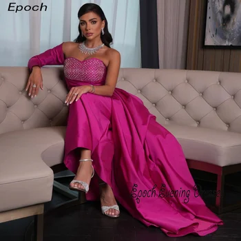 епохална сатенена вечерна рокля 2024 Арабия дизайн без презрамки етаж дължина тромпет елегантен кристал жени лилаво коктейл бала рокля