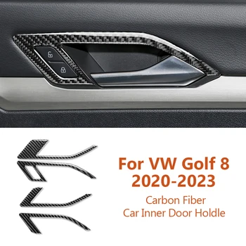 За Фолксваген VW Golf 8 MK8 2020-2023 Въглеродни влакна кола вътрешна врата Holdle купа панел рамка декоративни стикери Авто аксесоари