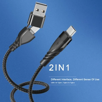 Издръжлив найлон USB-A / C TypeC кабел QC3.0 Кабел за бързо зареждане и пренос на данни за телефони и таблети