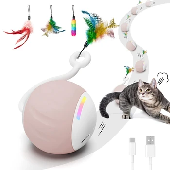 Интерактивна топка за играчки за котки с LED светлини на дъгата, пера, сензорен контрол и контрол на звука Лесен за използване