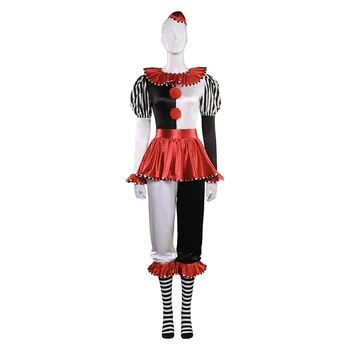 Клоун косплей костюм възрастни жени рокля шапка панталони костюми Хелоуин карнавал парти маскировка ролеви игри костюм 1