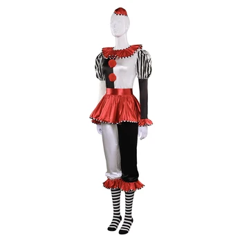 Клоун косплей костюм възрастни жени рокля шапка панталони костюми Хелоуин карнавал парти маскировка ролеви игри костюм 2