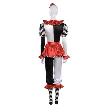Клоун косплей костюм възрастни жени рокля шапка панталони костюми Хелоуин карнавал парти маскировка ролеви игри костюм 3