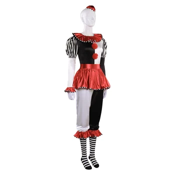 Клоун косплей костюм възрастни жени рокля шапка панталони костюми Хелоуин карнавал парти маскировка ролеви игри костюм 4
