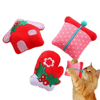 Коледа котки играчка с коча билка плюшени котка играчки за коте зъби възглавница дъвчене играчка нокти палеца хапка домашни любимци