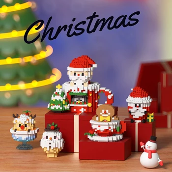 Коледа микро градивни блокове Дядо Коледа снежен човек лосове сладък животински котка куче 3D модел мини тухла фигура играчки за деца подарък